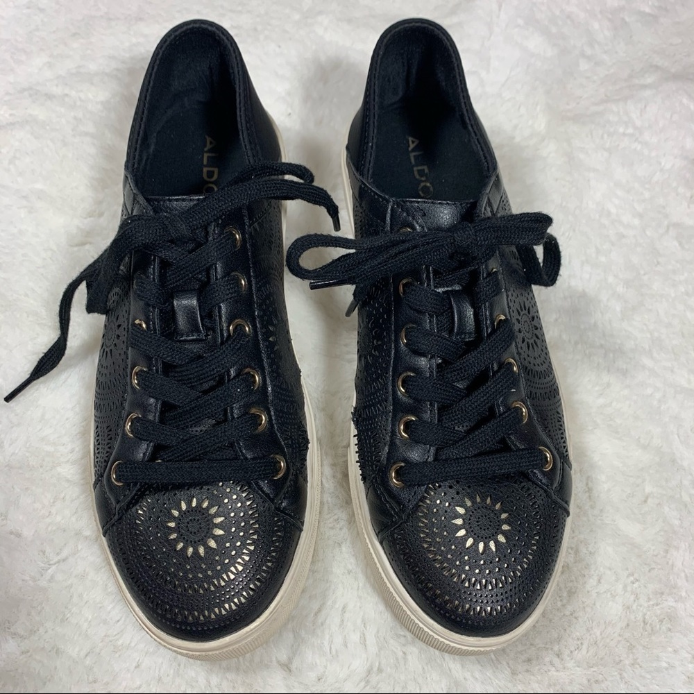 Aldo Black Laser Cut Sneakers Size 7